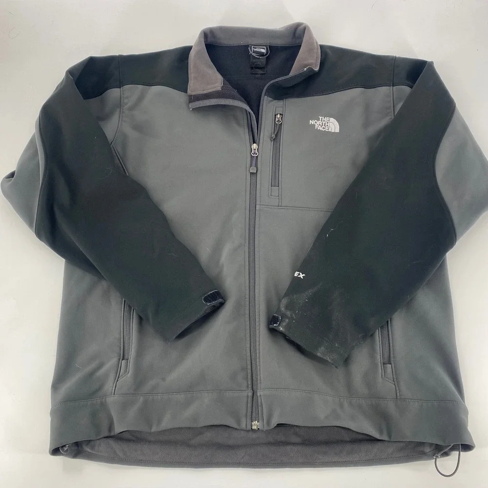 The North Face Mens XL Softshell Jacket Grey‎ Black Zip Up Outdoor